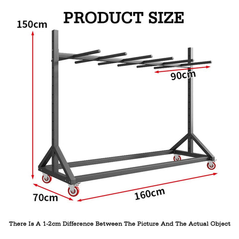 Dimensions of Rock Solid Wire Harness Hanging Rack with Adjustable Cable Roll Storage and Portable Shop Organizer, 150cm height.