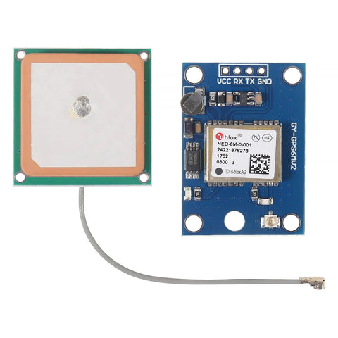 Close-up of Three Pack NEO-6M GPS Module with square ceramic antenna, compatible with Arduino and APM 2.5, TTL RS232, plug-and-play.