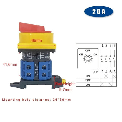 Beefy 20A DIN Rail Mount Off On Two Stage Circuit Breaker Isolator With Padlock Rotary Cam Switch dimensions view