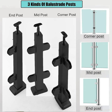 Heavy Duty Corner Post For Glass Stair Railing System Top Shelf Metal Clamp Kit Super Sleek Square Guard Rail Hardware For Indoor Balcony Hallway Or Loft Panels No Sweat Setup