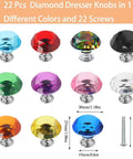Twenty Two Pack Colorful Crystal Drawer Knobs 30mm Glass Dresser Knobs Cabinet Diamond Shape Pulls For Wardrobe Kitchen Bathroom Cupboard In 11 Colors, 22 assorted crystal knobs