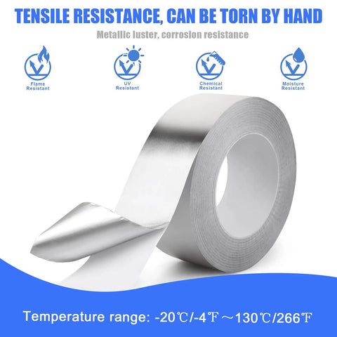 Aluminum Tape 2 Inch By 164 Feet Silver 3.9 Mil Heavy Duty Tape With Heat And UV Resistance for HVAC and Ductwork Sealing