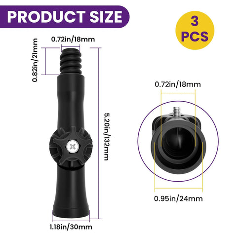 3 Pack Universal Joint Angle Adapters For Telescoping Extension Poles, Rotatable 270 Degree Rotation, American Thread, Pro Grade Gear, Pole Fits For Duster, Cleaning, Painting And More, 5.2in black size chart