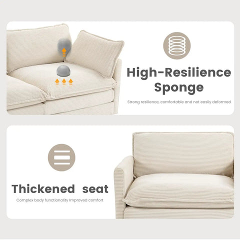 Oversized Modular Sectional Sofa With Movable Ottoman 112 Inch Four Seat L Shaped Corduroy Couch In Beige, cushion details