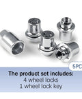 Anti-Theft Wheel Lock Lug Nut Set M12 x 1.5 Chrome Cone Seat 4-Piece and Key