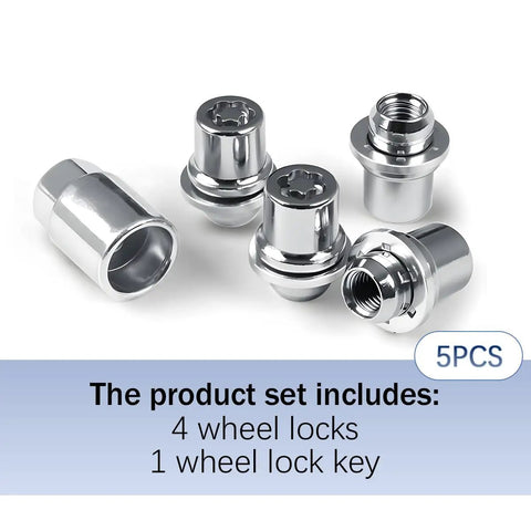 Anti-Theft Wheel Lock Lug Nut Set M12 x 1.5 Chrome Cone Seat 4-Piece and Key