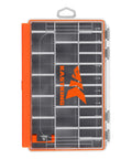 HyperSeal Waterproof Tackle Box With Removable Dividers for 3600 And 3700 Trays, shown with clear lid and orange latch