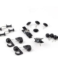Top Tier Black Push Pin Set With Five Fresh Thumb Tacks And Sharp Steel Point Map Pins For Heavy Duty Cork Board Organization Rock Solid 140 Piece Desk Kit consists of various black push pins.