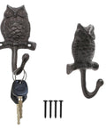 Set Of Two Cast Iron Owl Wall Hooks Super Heavy Duty Rustic Coat Rack Hangers Old School Vibe Built Like A Tank Sturdy As Nails To Hang Your Outerwear Inside with keys.