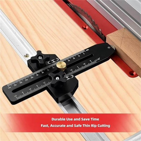 Thin Rip Jig For Table Saws With Micro Adjustable Woodworking Guide And Anti Kickback Safety Design, installed on table saw
