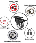 Diagram of 3 Inch Heavy Duty Caster Wheels Set Of 4 With Locking Industrial Swivel Casters, 360 Degree No Noise Polyurethane Wheels, features labeled.