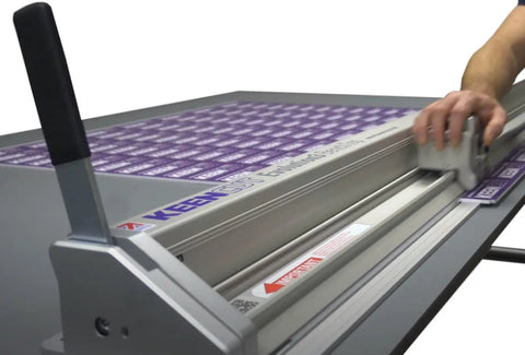 Evolution3 Benchtop Material Cutter Pro Grade Boss Level Quality With 84 Inch Cutting Length and Lift And Hover Clamping in use
