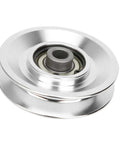 Heavy Duty Aluminum Alloy Fitness Pulley for Strength Training, Durable, Lightweight Exercise Hardware, 80mm Diameter, Easy Install, Perfect Home Gym Accessory for Crossfit and Resistance Workouts, silver pulley close-up