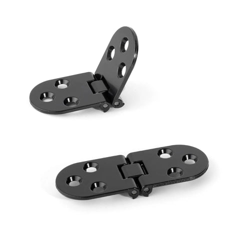 Rounded Corner 180 Degree Foldable Screw On Hinge For Cabinet Flaps And Folding Table Panels Two Pack, hinge open and closed view