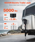 VEVOR electric trailer jack for RVs and trailers, 5000 lb lift, 10–28.3 in lift range, weatherproof cover, black