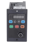 Beefy 400W Variable Frequency Drive Inverter Converts 176 264V Single Phase To 3 Phase Output 0.1 To 400 Hz Motor Speed Control With LED Display front view, black plastic, for CNC machines