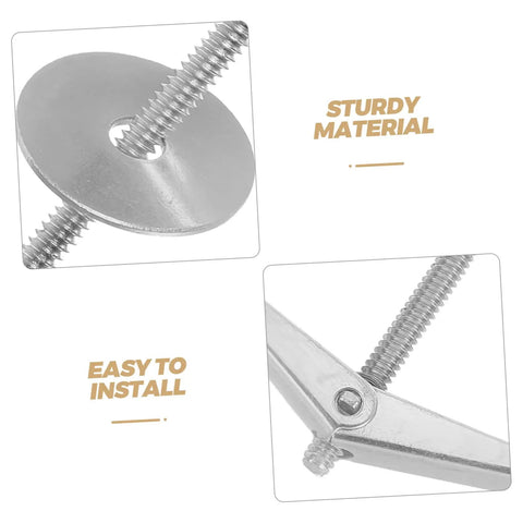Close-up of heavy duty toggle bolt anchors with wing nuts, part of a kit for drywall. Sturdy wall fastener for mirrors, shelves, frames, fixtures.