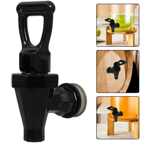 Heavy Duty Black Plastic Cooler Faucet And Reusable Spigot Tap With Leak Proof Seal For Water Buckets Party Coolers Beverage Dispenser, close-up view.
