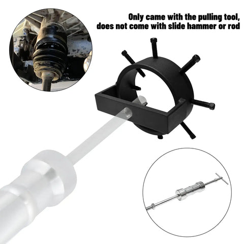 Beefed Up 3.7 Inch ID UTV CV Axle Puller Tool Head Only For ATV Shaft Removal With A Five Eighths By Eighteen Threaded Hole No Hammer Or Rod Included Heavy Duty Steel Construction For Pro Level Prying And Smooth Extraction, showing tool head with threaded hole and screws