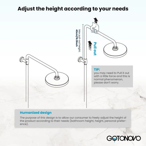 Height adjustable feature of thermostatic shower faucet system with exposed plumbing 8 inch round shower head wall mounted