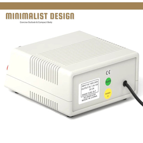 Rear view of Adjustable DC Power Supply With Dual LCD Display Dope Benchtop Power Supply Regulated 3V To 12V Outputs 1.5-15VDC Up To 2A