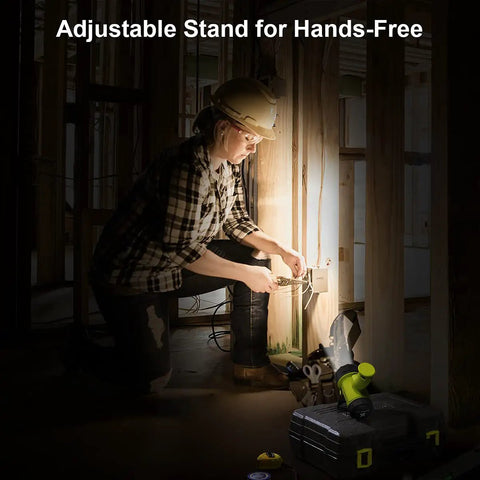 Rechargeable Spotlight Flashlight With Ultra Bright LED Beam Up To 2000000 Lumens IP67 Waterproof illuminating a worker's hands-free task