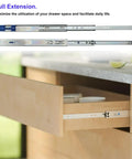 Top Shelf Built Tough 18 Inch Full Extension Drawer Slides, showcasing smooth glide and installation in cabinet drawers.