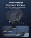 Magnetic Quick Release Charging Mount for DJI Osmo Nano with USB-C port shown for direct charging, foldable base, one quarter screw hole.