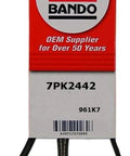 Built Tough Seven Rib Serpentine Belt 2442 Mm 96 Point One Inch high horsepower engine replacement in black rubber.