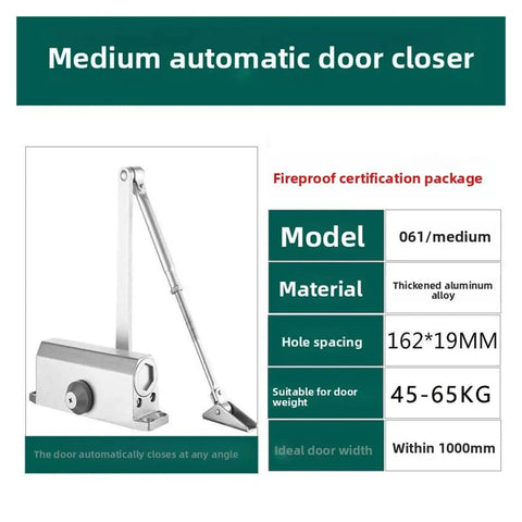 Medium dual spring automatic door closer with hydraulic buffer, thickened aluminum alloy, model 061, fireproof.