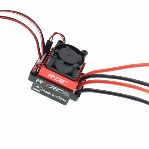 60A Brushed RC ESC With Cooling Fan For One Tenth Scale 4WD RC Trucks Six Volt Two Amp BEC Easy Install High Temperature And Low Voltage Protection Throttle Signal Loss Protection T Plug Compatible