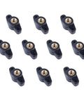12 black plastic through-hole T-knobs with brass 1/4-20 threaded inserts for woodworking jigs