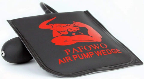 Beefy Heavy Duty Three Piece Air Wedge Bag Pump Kit with Leveling and Alignment Tool, inflatable shim bag close-up view
