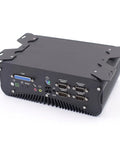 Rear view of Workhorse Mini Desktop PC Powered By Intel Core I7 8550U with multiple ports and fanless aluminum chassis.