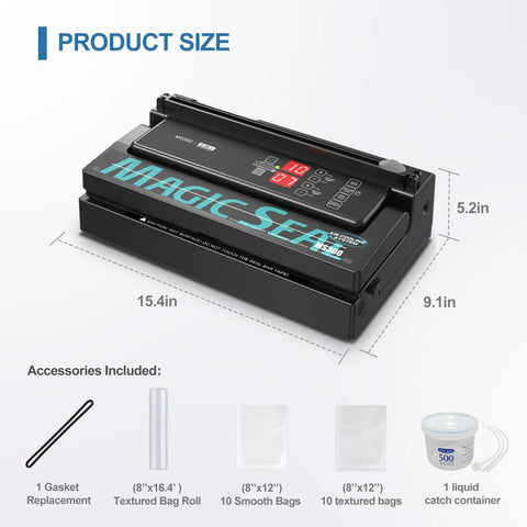 Heavy Duty Dual Mode Vacuum Sealer For Mylar And Textured Bags With Rapid Cooling and Custom Air Locks, size 15.4in x 9.1in x 5.2in.