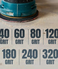 Workhorse 150 Grit Sanding Discs 50 Pack 6 Inch 8 Hole Hook And Loop Pads shown with multiple grit sizes for various sanding needs.