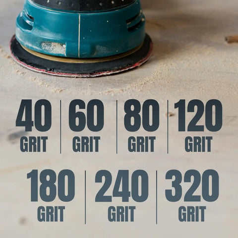 Workhorse 150 Grit Sanding Discs 50 Pack 6 Inch 8 Hole Hook And Loop Pads shown with multiple grit sizes for various sanding needs.