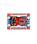 Kickass Four Pack Of 400 Watt Step Up Boost Converter Modules With Wide Adjustable Output Range and Heavy Duty 15 Amp Constant Current Regulation For Automotive And Tech Projects, red circuit board top view