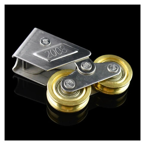 Replacement Sliding Patio Door Rollers, 2008 Type Double Copper Wheels With Stainless Steel Shell, 27.8mm roller close-up view.