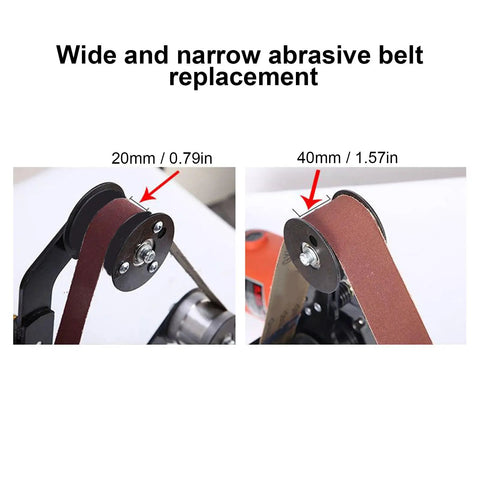 Diy Mini Belt Sander And Stainless Steel Pipe Polisher Featuring Flexible 20 And 40 Mm Strips for belt replacement demonstration.