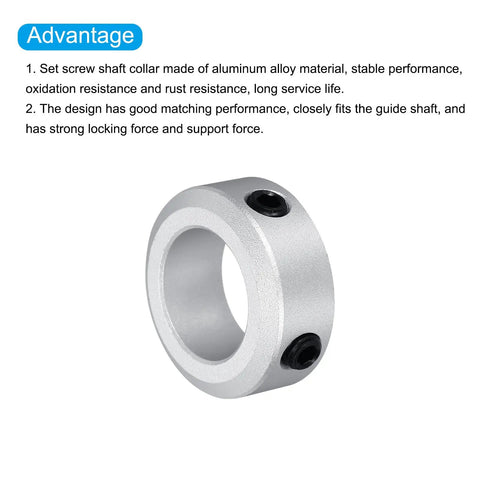 Set screw view of Two Pack Aluminum Shaft Collars With 16mm Bore And 5/8 Inch Fit Set Screw Clamping Style Hex Key Compatible Silver Finish