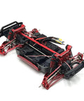 All Metal Shock Tower Assembly With Beefy Front Rear Swing Arms And Rock Hard Steel Hub Carrier Link Rods Designed For 1/10 Scale Rc Rigs In Sharp Red Upgrade Set, showcasing a detailed view.