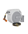 Heavy Duty Retractable Garden Hose Reel 130 Ft Half Inch Hybrid Hose, Wall Mounted With Auto Rewind, 9 Pattern Nozzle, Detachable Leader Hose
