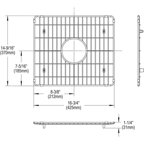 Stainless Steel Bottom Grid for Sink Bowls SWUF3320BI and SWUF3320WH, 16.75 Inch by 14.56 Inch by 1.31 Inch, product schematic.