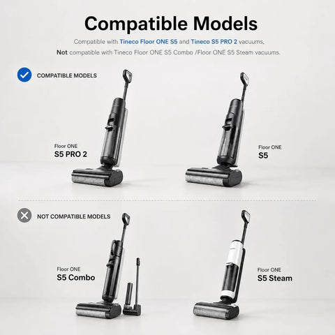 Image showing compatible models for Replacement Brush Rollers And HEPA Filter Kit For Tineco S5 Pro 2 And S5 Cordless Wet Dry Vacuum Cleaner.