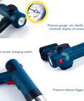 Close-up of 5 In 1 High Pressure Air Drain Blaster Plunger Kit for Toilet Sink Bathtub Shower with gauge and power switch