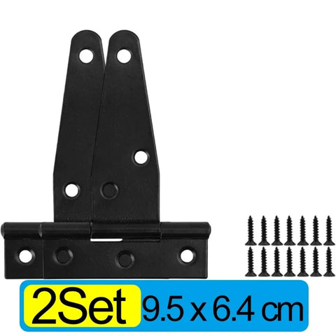 Heavy Duty Black T Hinge Door Gate Hardware For Shed Barn Garage And Cabinet With Included Mounting Screws Cold Rolled Steel Strap Hinge 9.5 x 6.4 cm