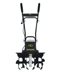 Front view of a Corded Electric Garden Tiller And Cultivator With Steel Tines, 16 Inch Width And 13.5 Amp Motor Delivers 370 RPM