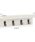 Rustic Wall Key Holder With Four Heavy Duty Hooks And A Floating Farmhouse Shelf, Wall Mounted Mail And Keys Organizer in White