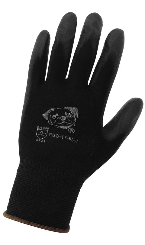 PUG17 Lightweight Polyurethane Dipped Work Gloves With Anti Static And Dope Grip For Bare Hand Sensitivity Puncture And Abrasion Resistant Flexible Utility Gloves For Men And Women 144 Pairs Large Black, single black glove